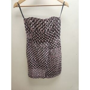 Banana Republic Silk Blend Strapless Mini Dress Pink Black Abstract Print Size 0